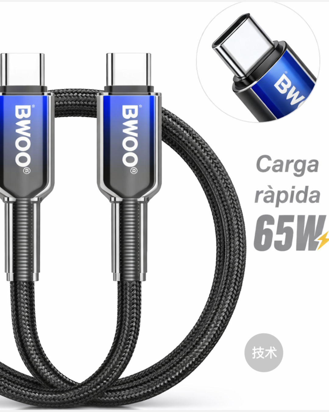 Cable Reforzado Type C -Type C 65Watts